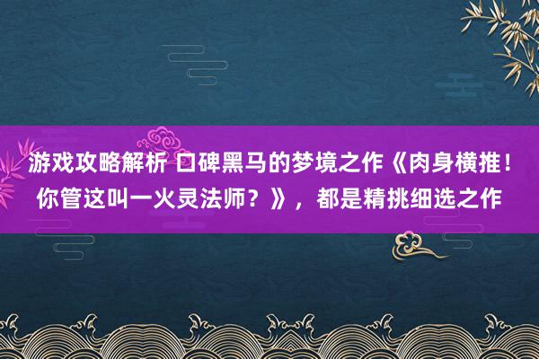 游戏攻略解析 口碑黑马的梦境之作《肉身横推！你管这叫一火灵法师？》，都是精挑细选之作